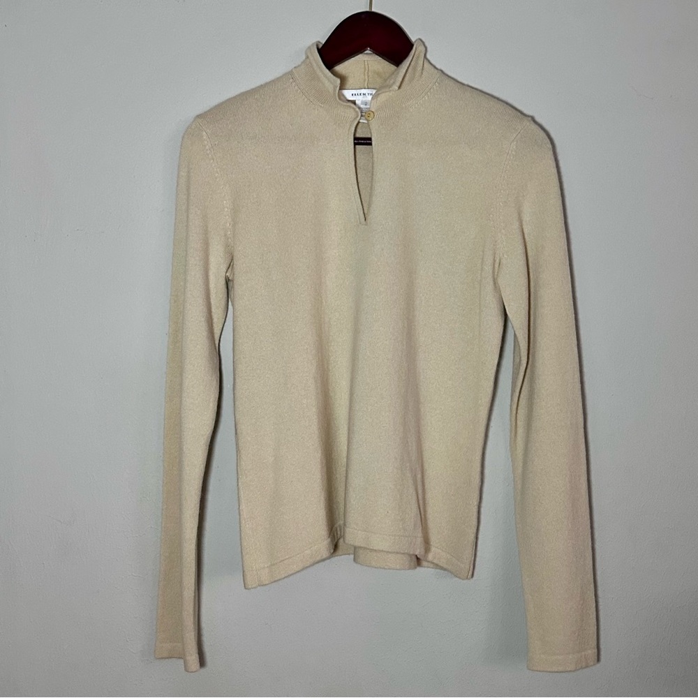 Ellen Tracy | 100% Cashmere Mock Neck Keyhole Sweater | Small
